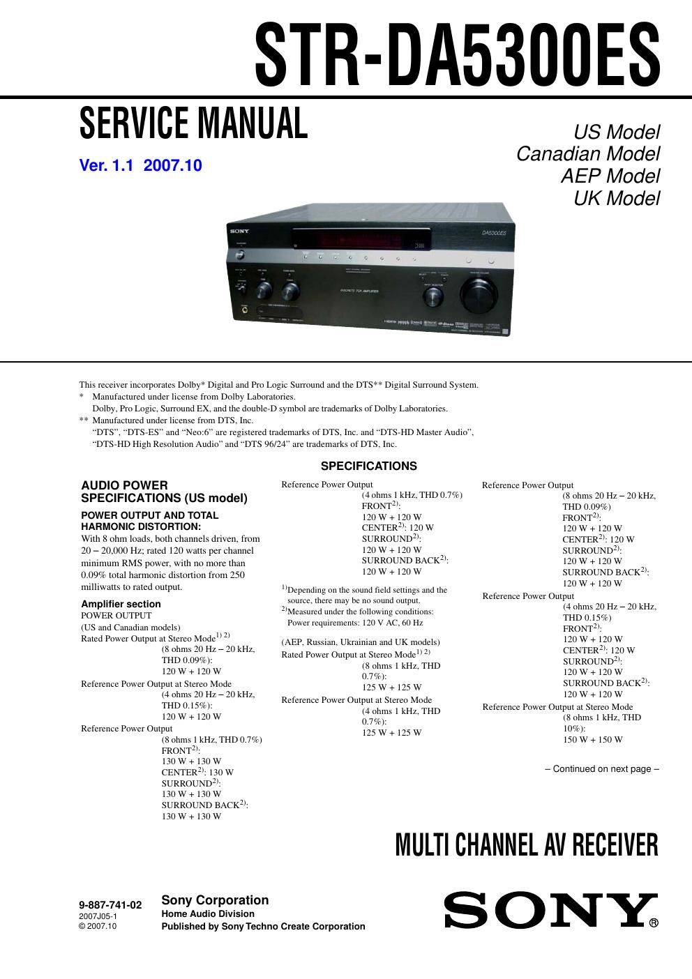 sony str da 5300 es service manual