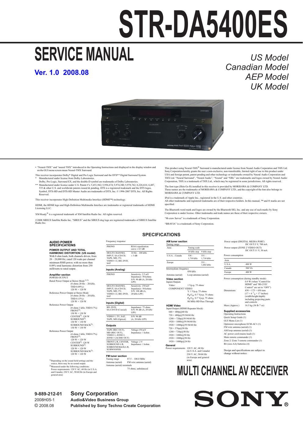 sony str da 5400 es service manual