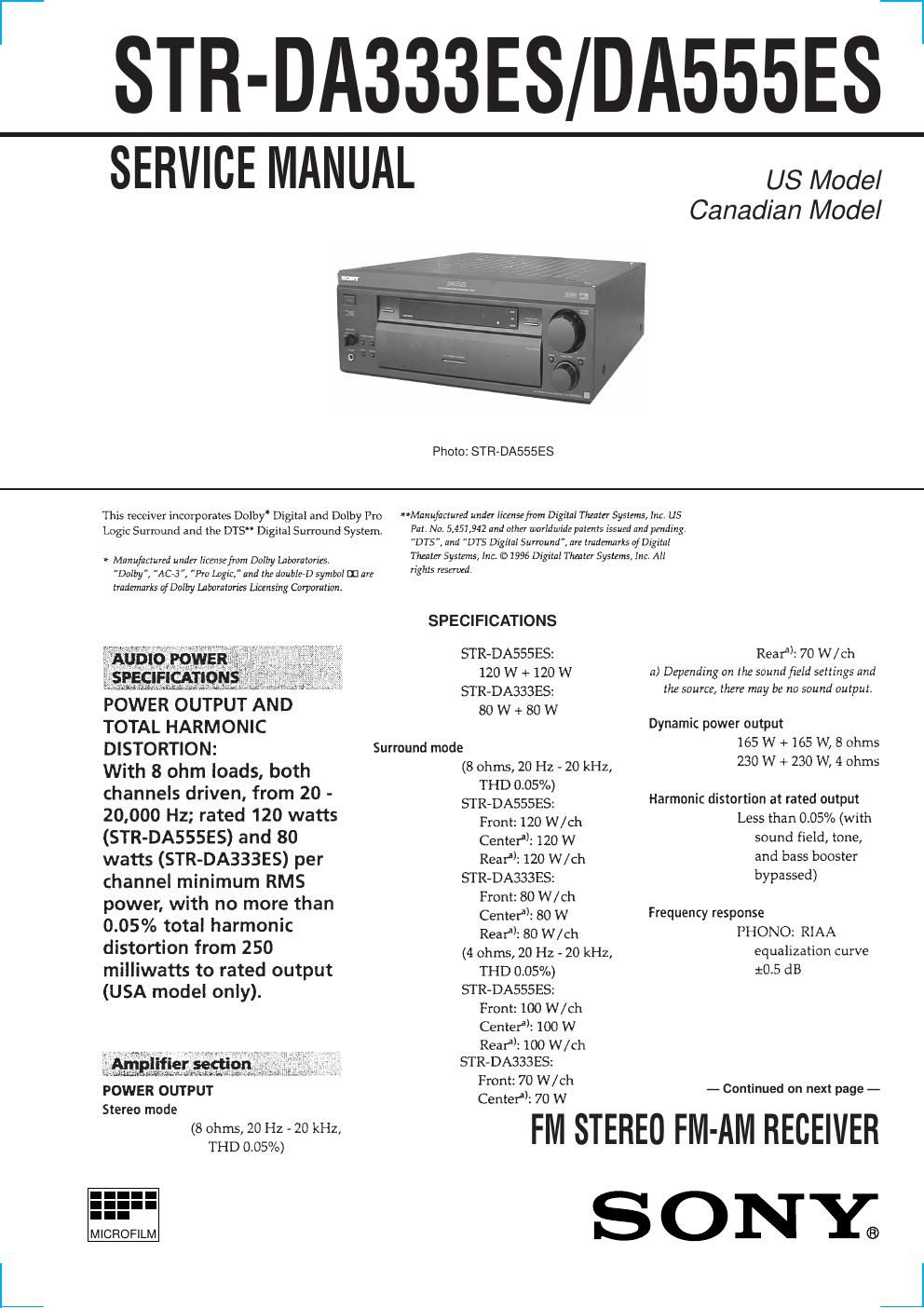 sony str da 555es service manual