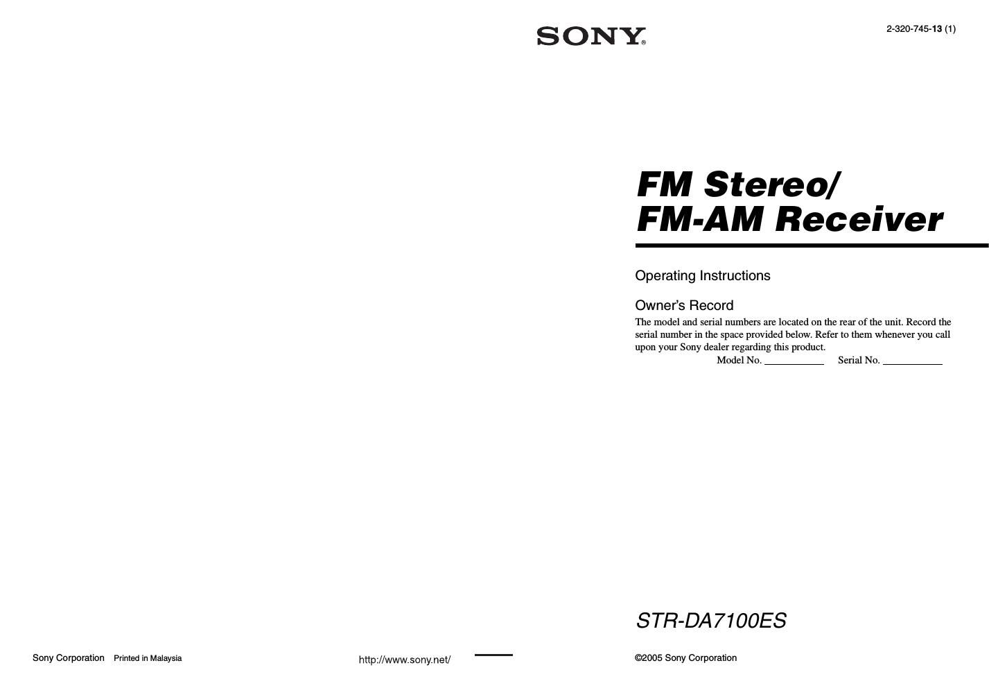 sony str da 7100 es owners manual