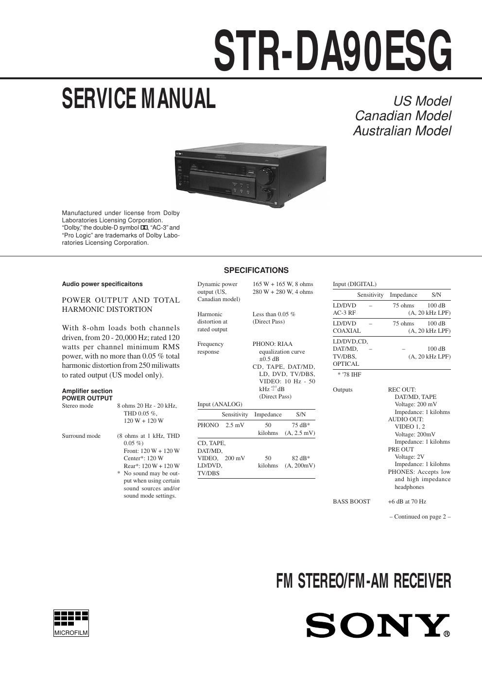 sony str da 90 esg service manual