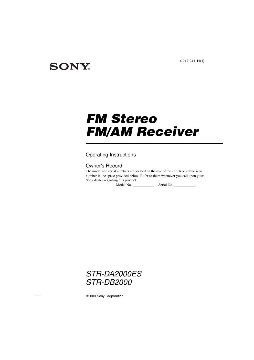 Sony STR db 2000 Owners Manual