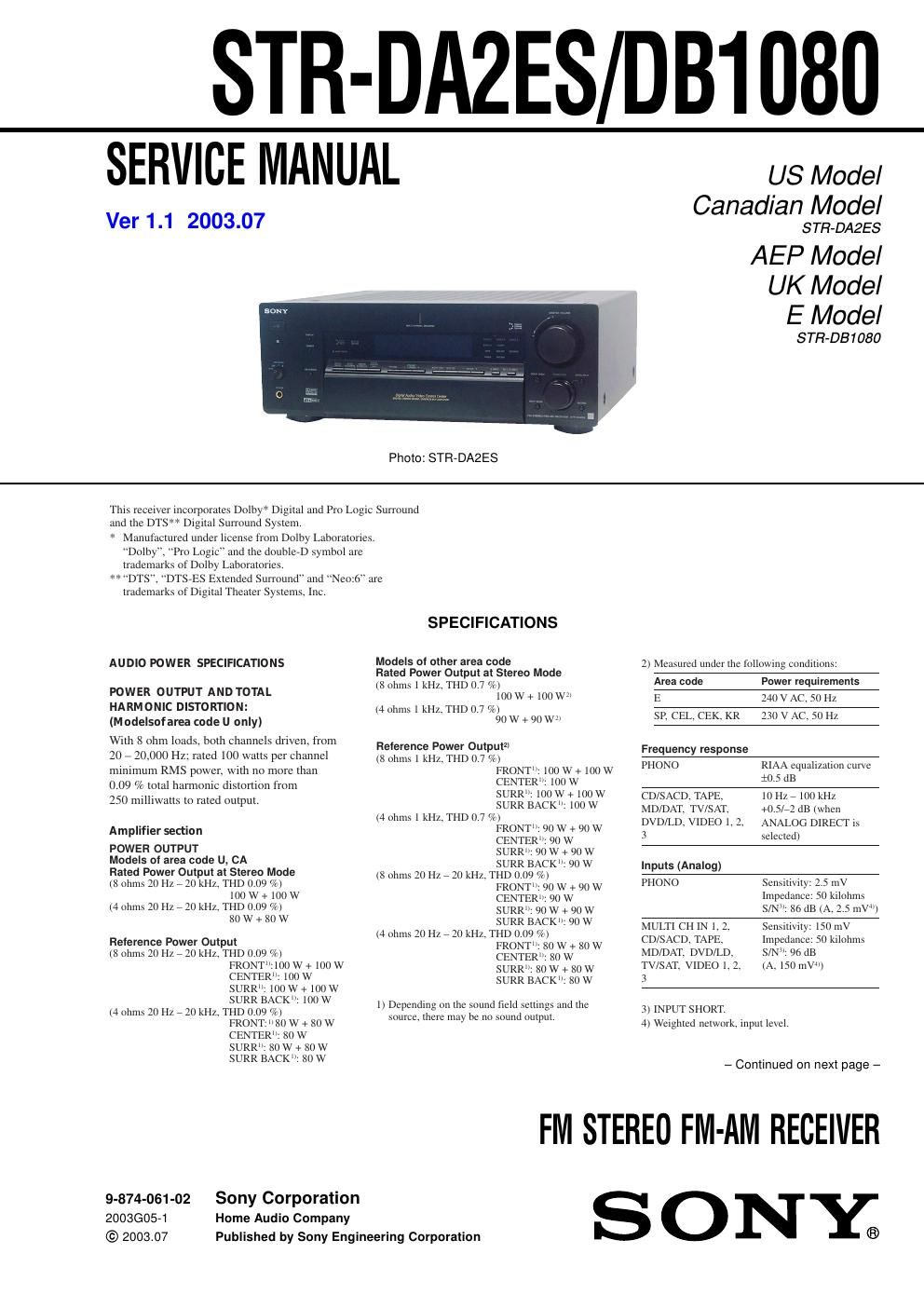 sony str db 1080 service manual