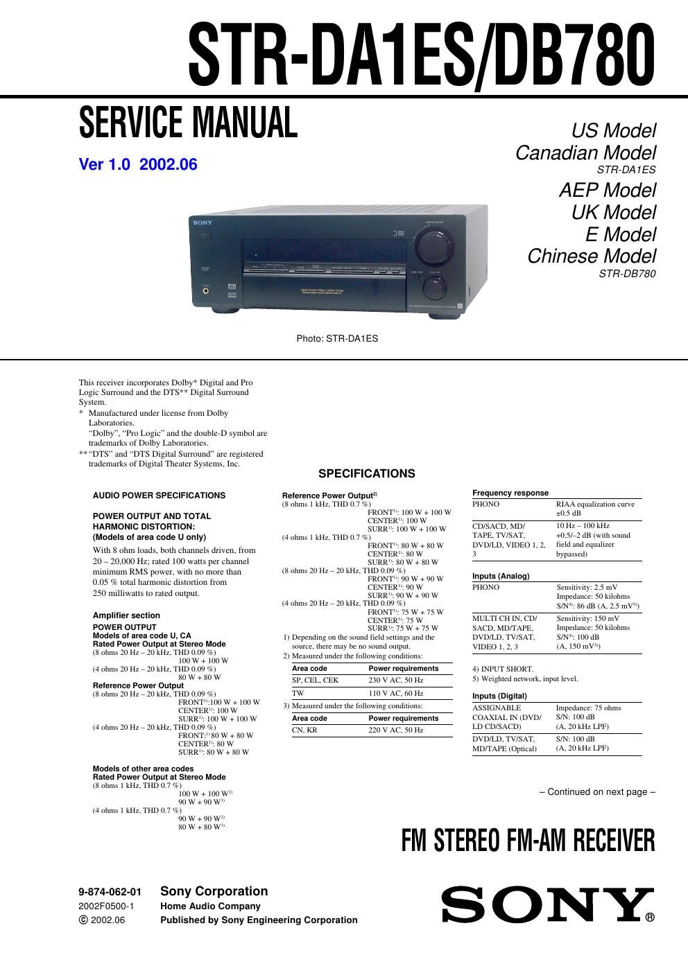sony str db 780 service manual