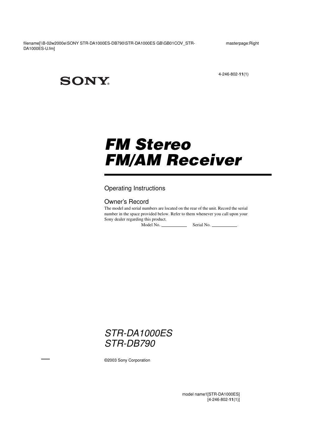 sony str db 790 owners manual