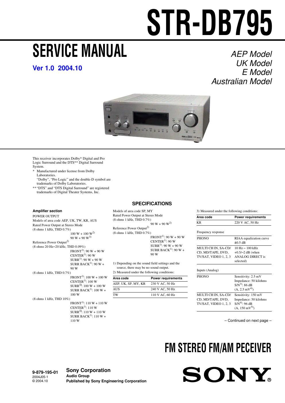 sony str db 795 service manual