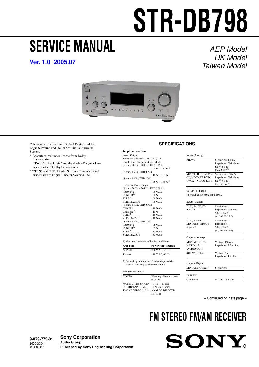 sony str db 798 service manual