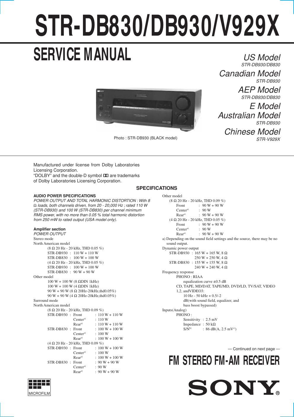 sony str db 830 930 rec