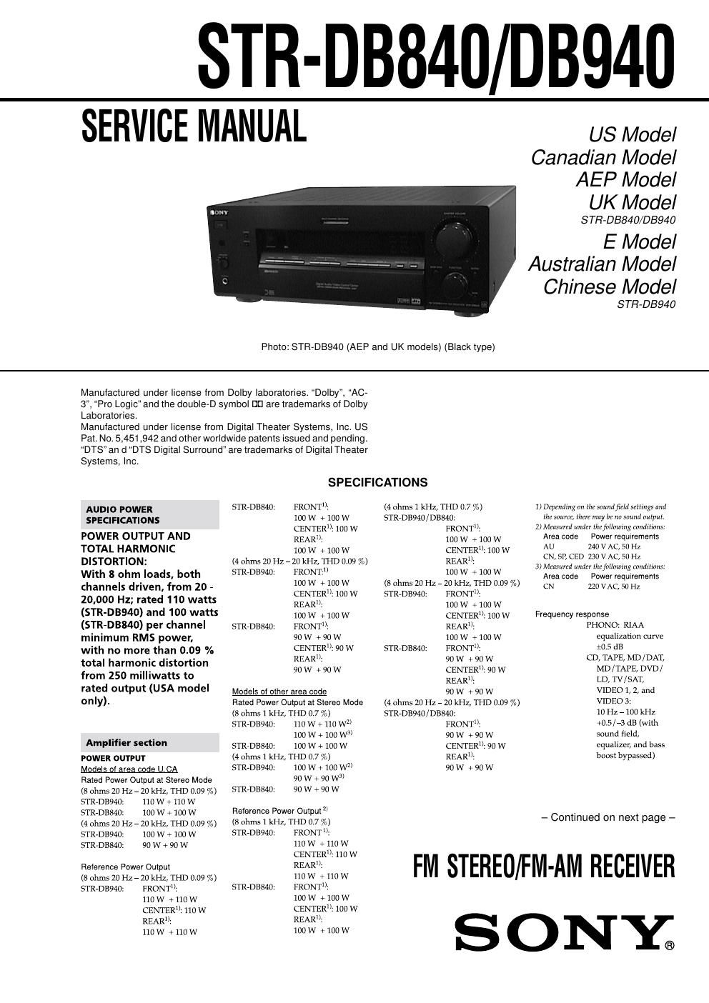 sony str db 840 service manual