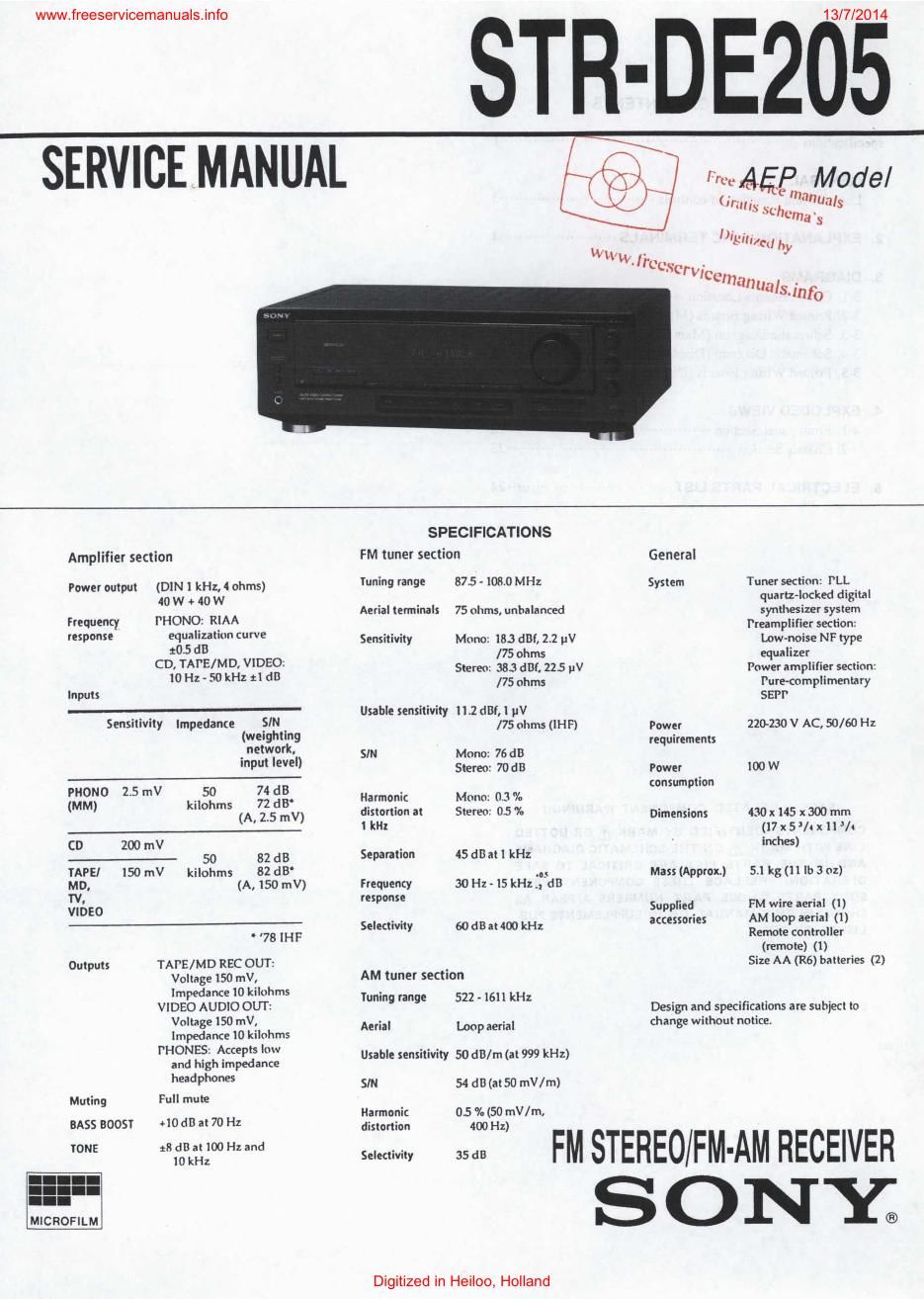 sony str de 205 rec service manual