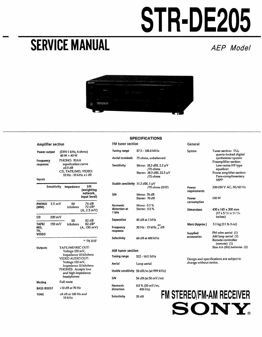 sony str de 205 service manual