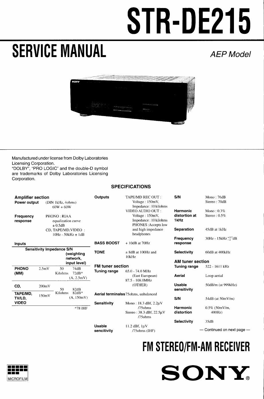 sony str de 215 service manual 2