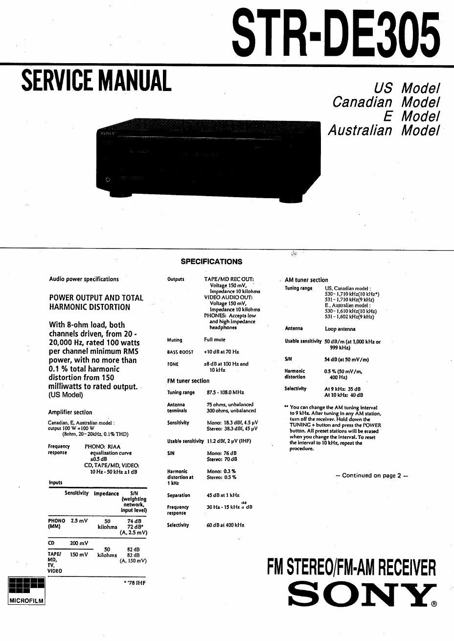 sony str de 305 rec service manual