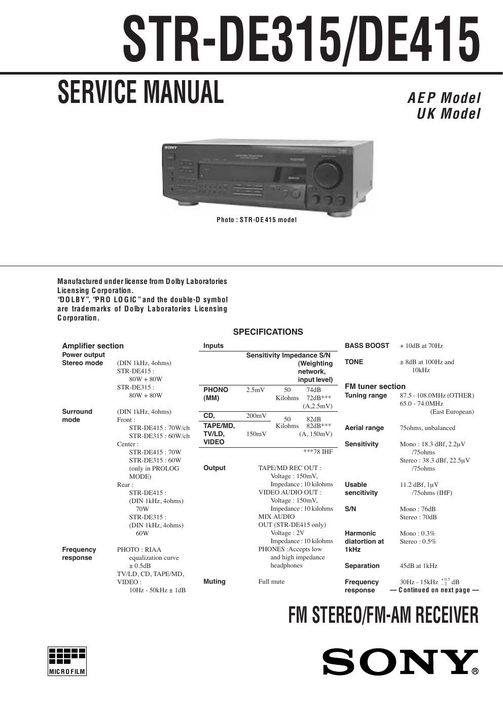 sony str de 315 str de 415