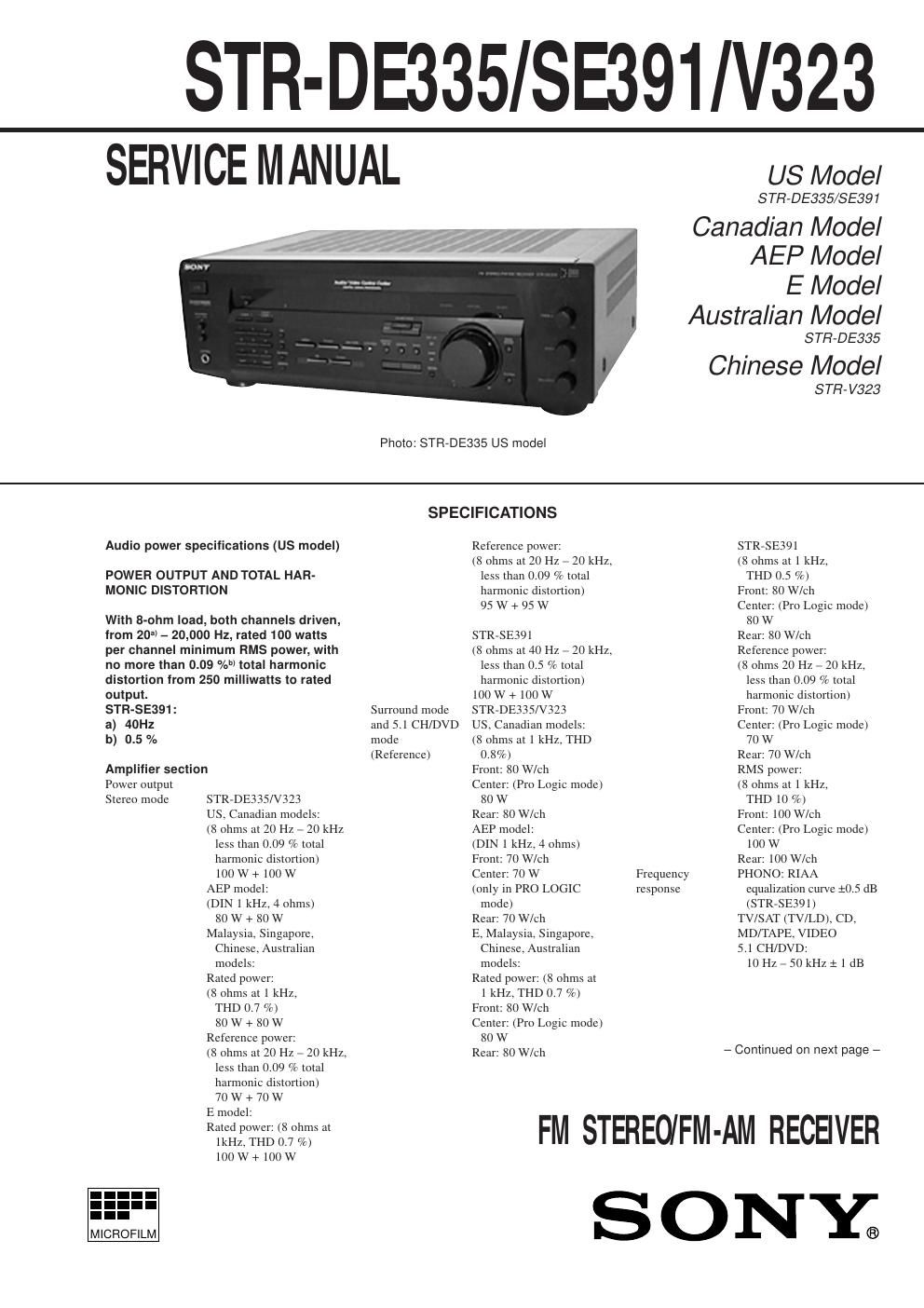 sony str de 335 service manual