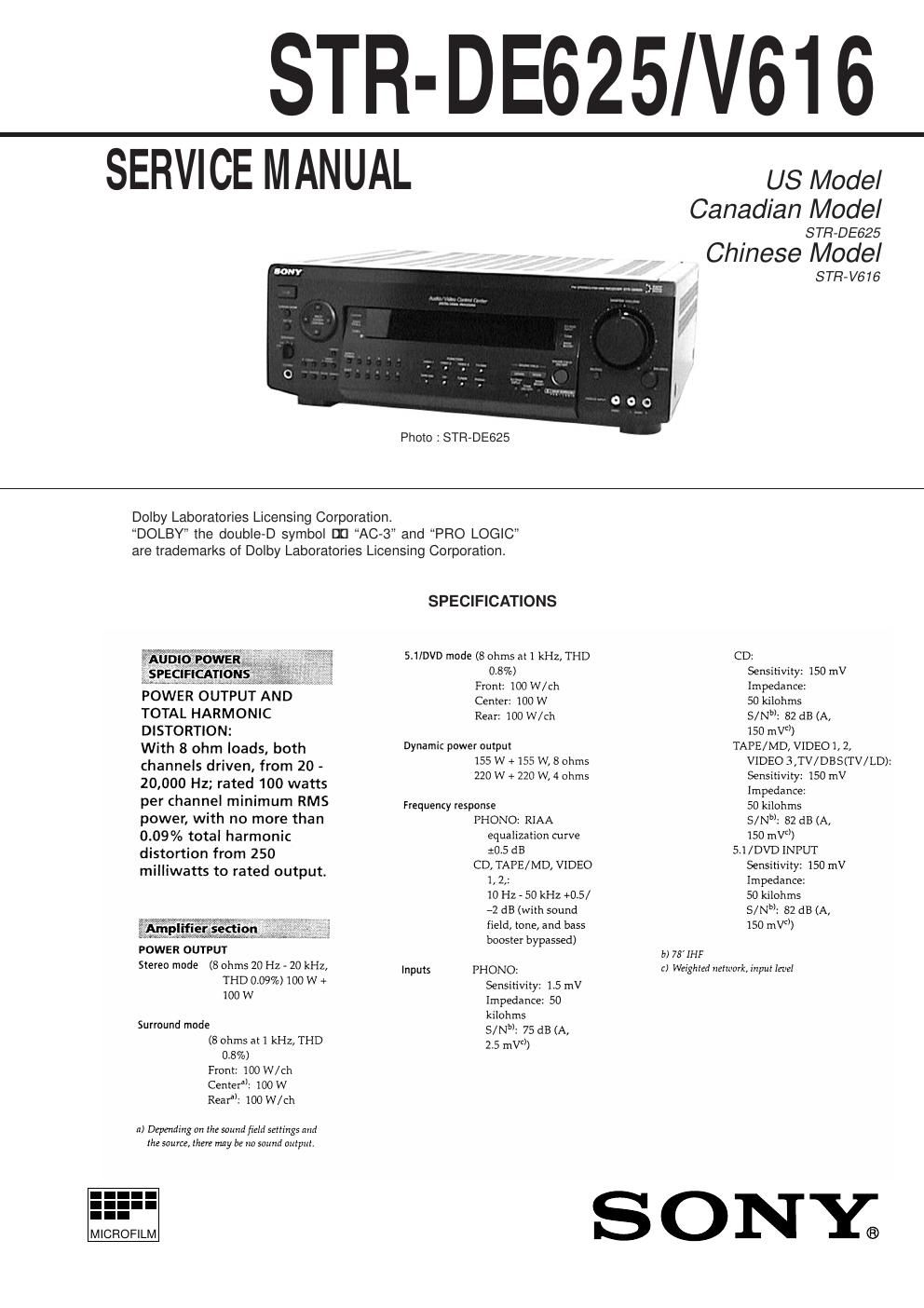 sony str de 625 rec service manual