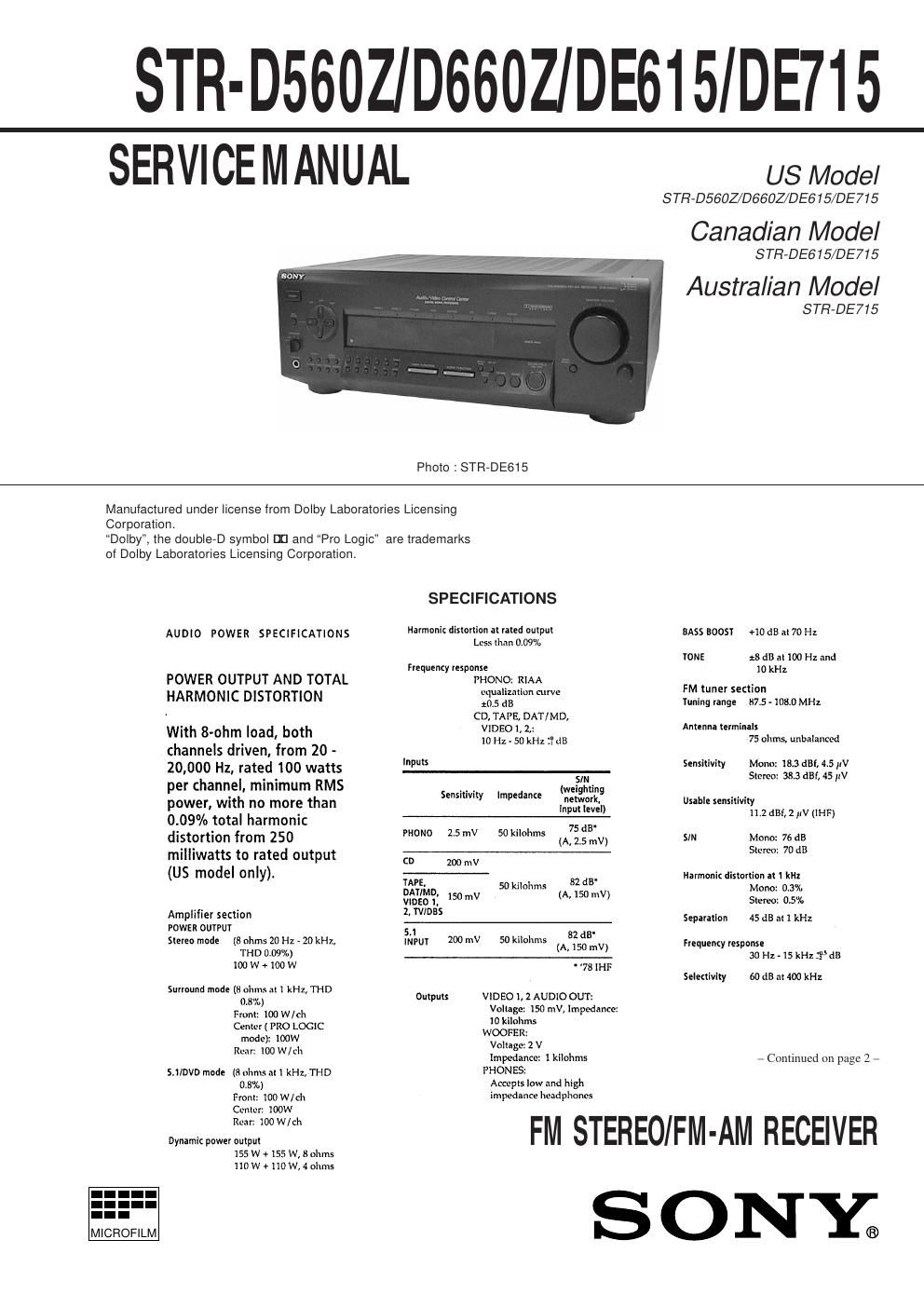 sony str de 715 rec service manual