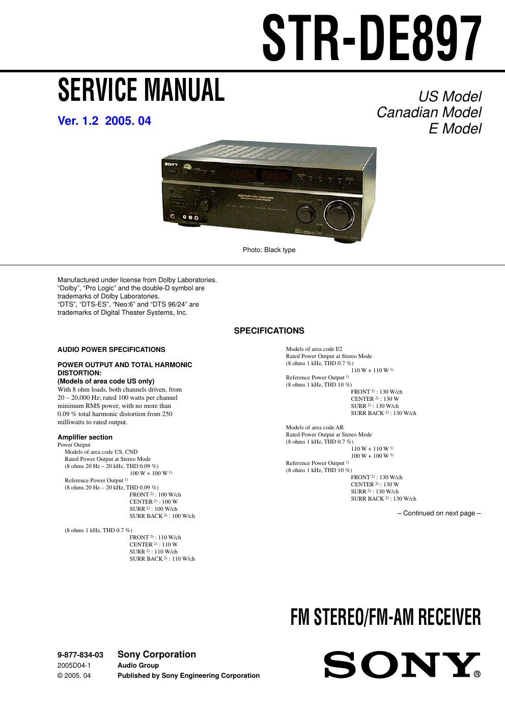 sony str de 897 service manual