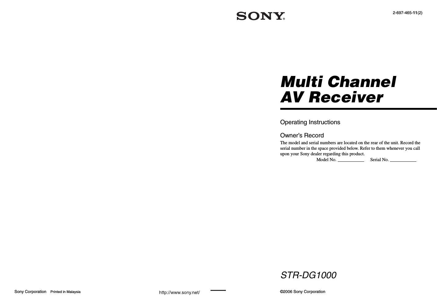 sony str dg 1000 owners manual