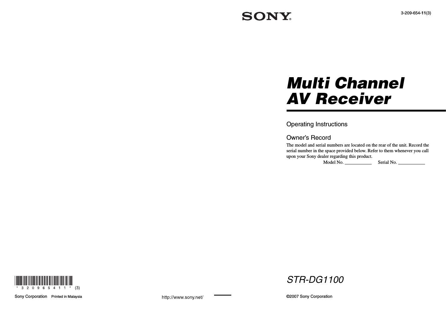 sony str dg 1100 owners manual