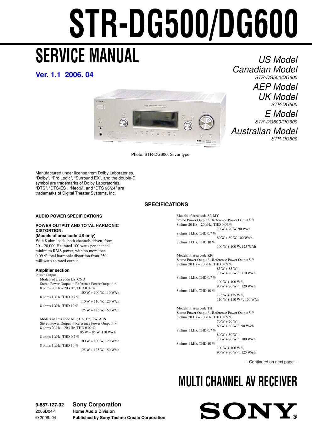 sony str dg 500 str dg 600 service manual