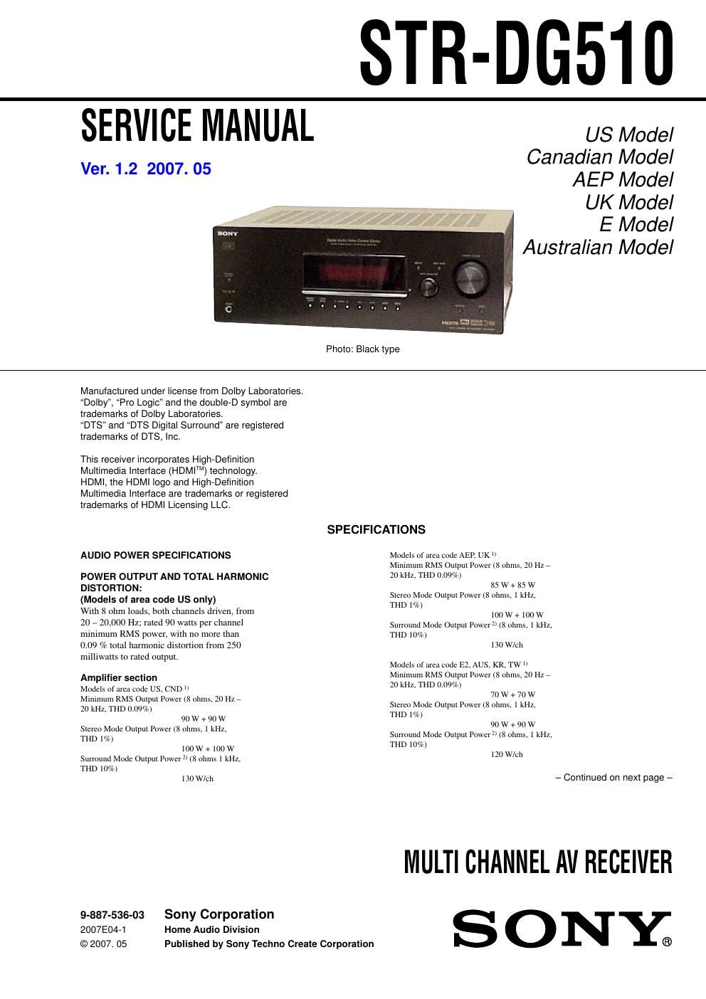 sony str dg 510 service manual