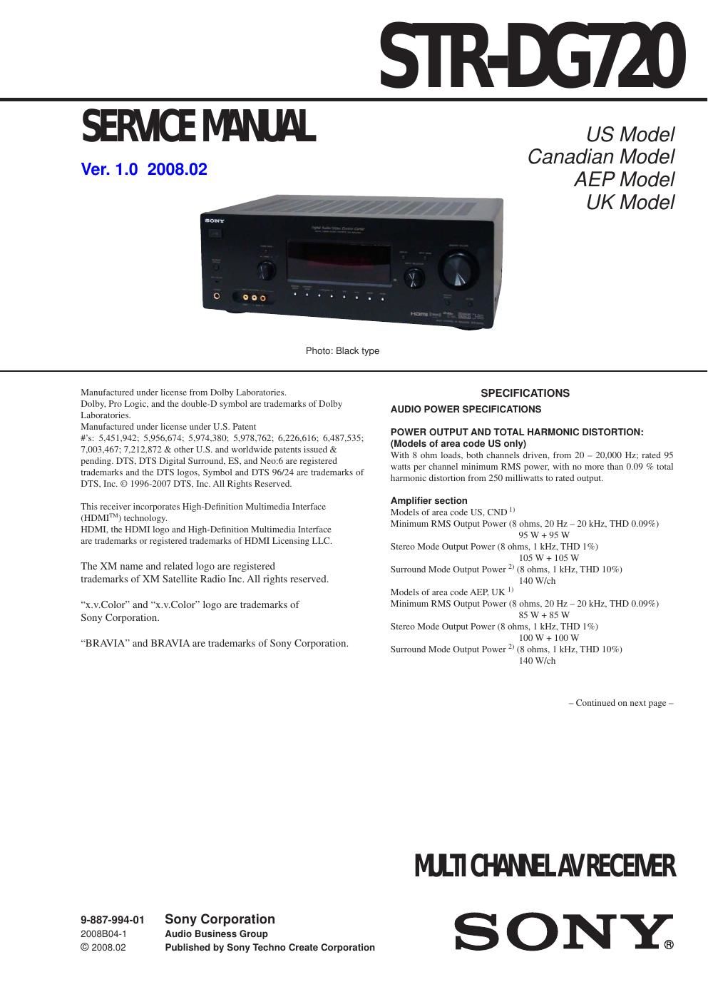 sony str dg 720 service manual