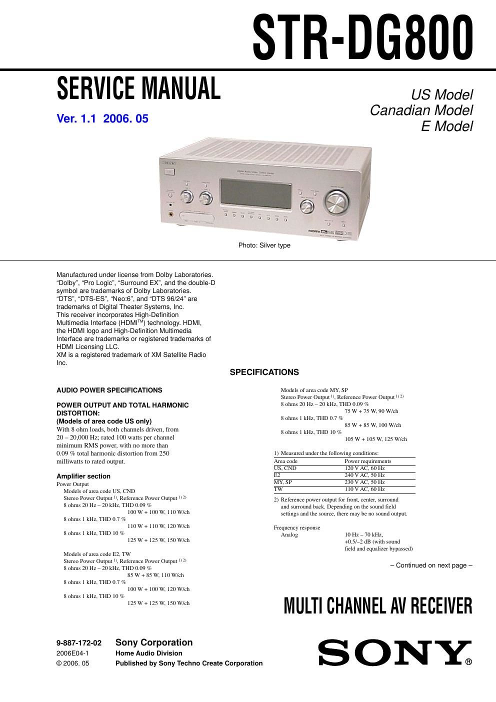 sony str dg 800 service manual