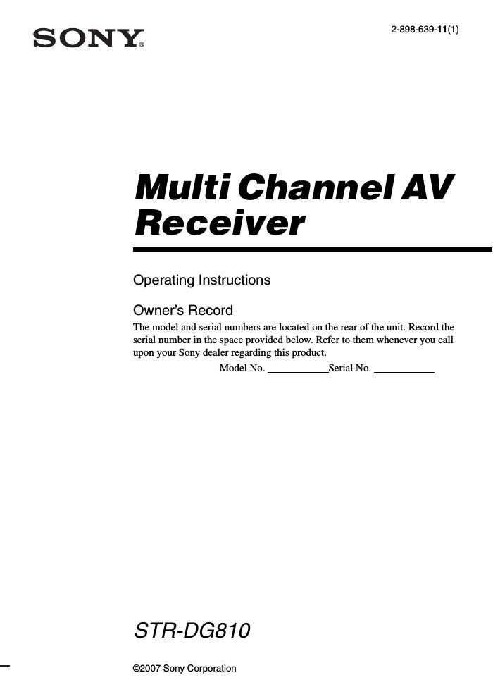 sony str dg 810 owners manual