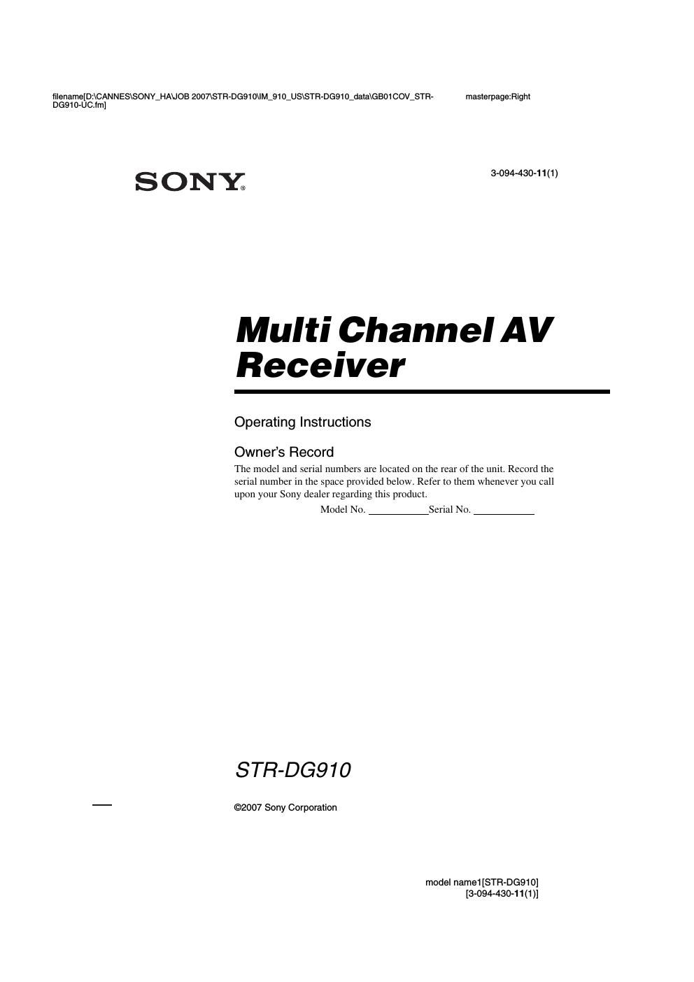 sony str dg 910 owners manual