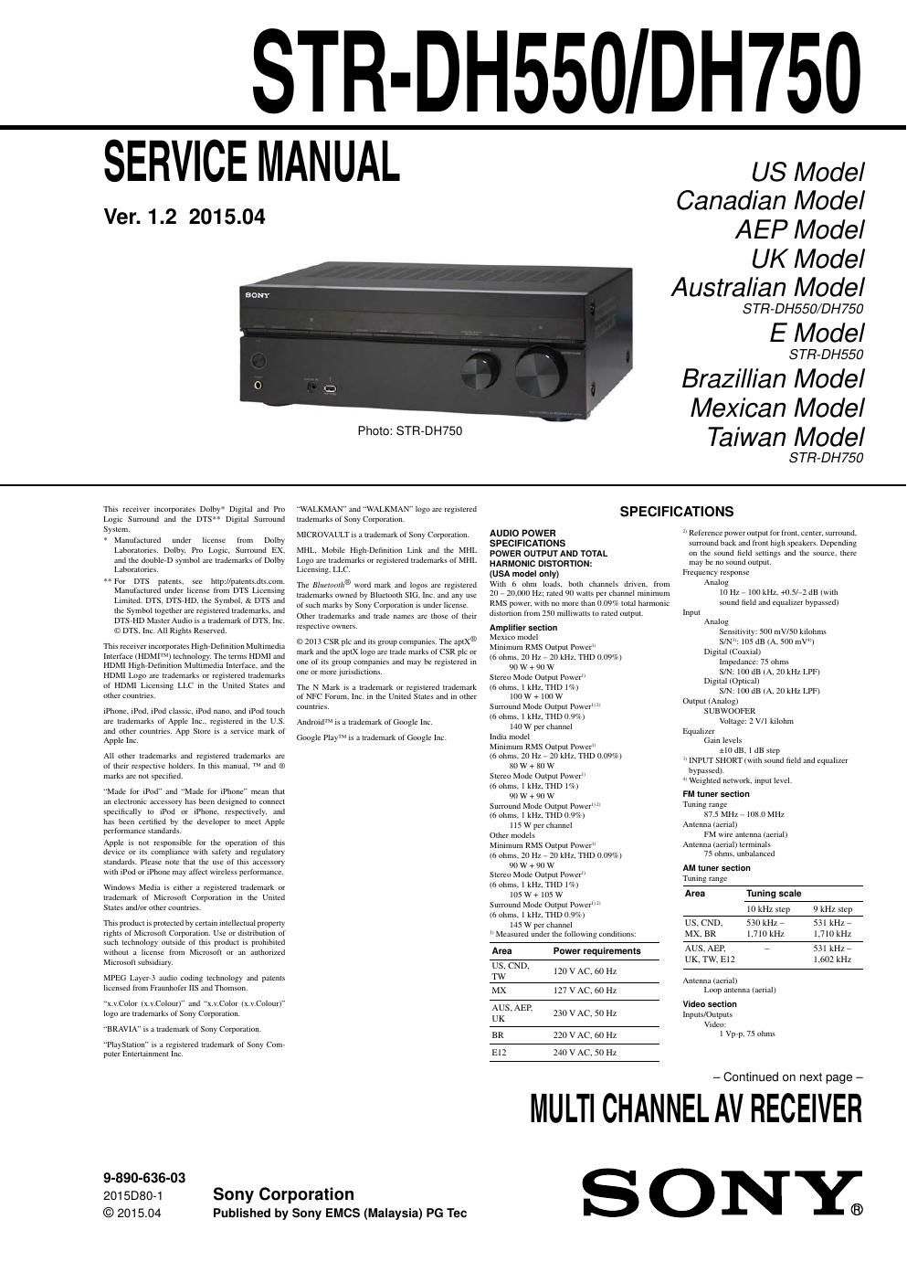 sony str dh 550 dh 750 service manual