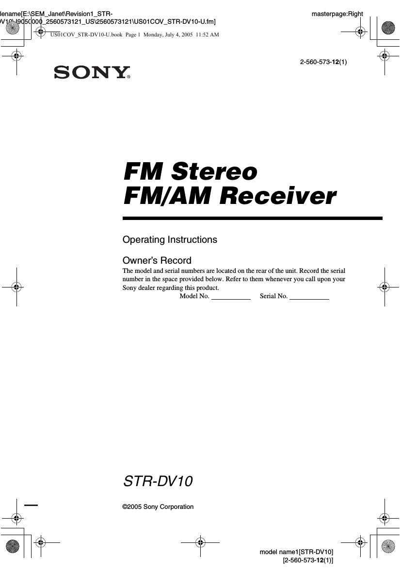 sony str dv 10 owners manual