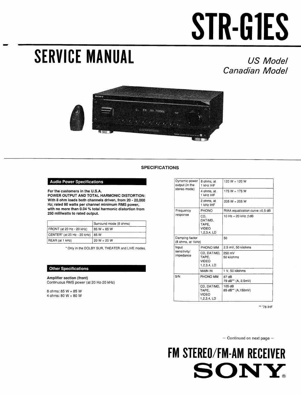 sony str g 1 es service manual