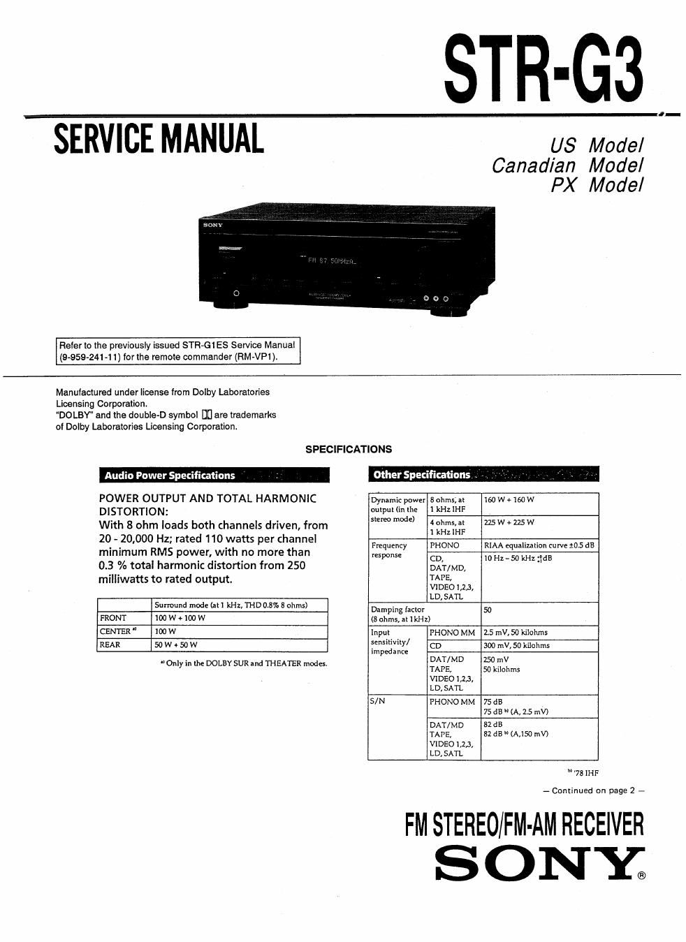 sony str g 3 service manual