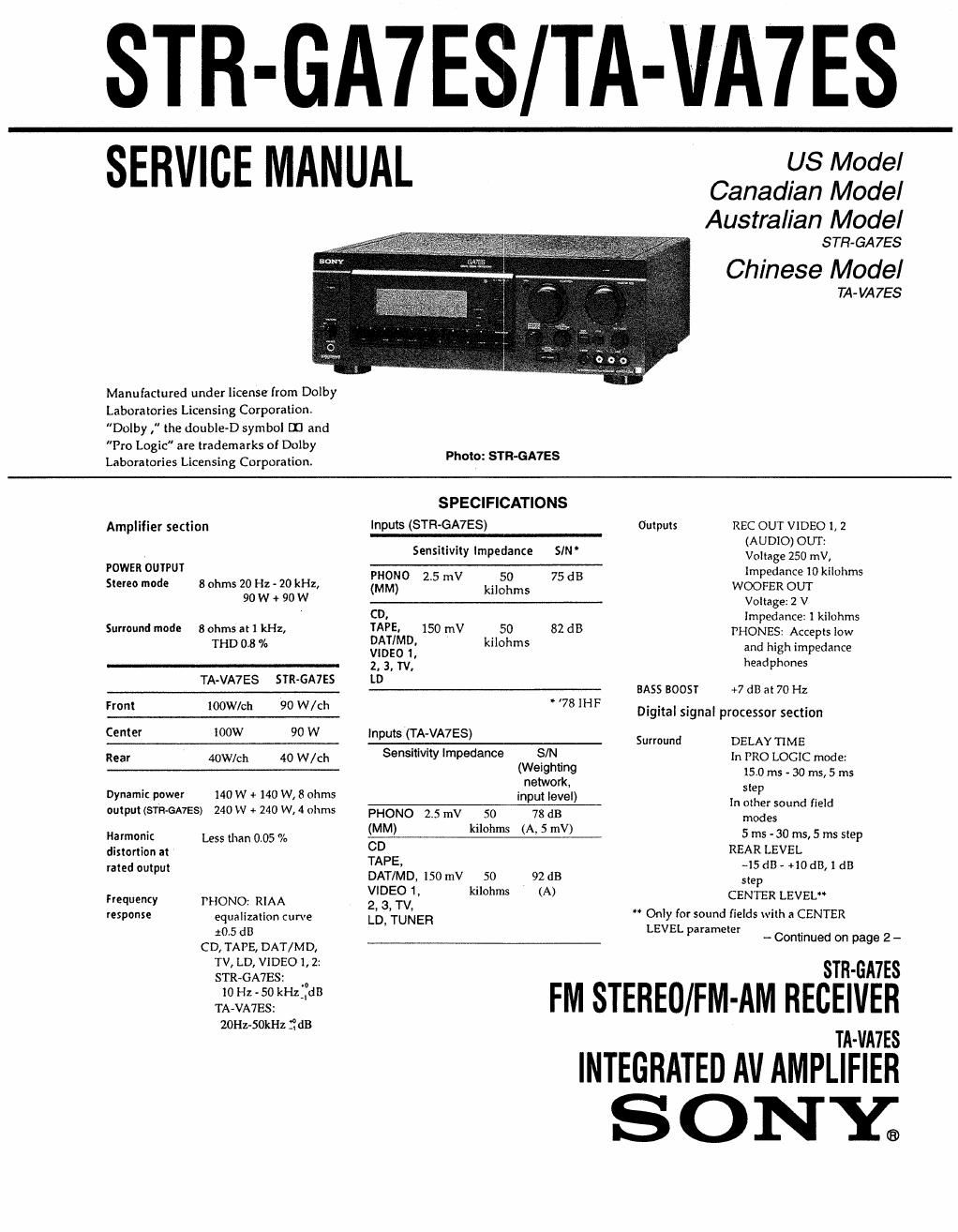 sony str ga 7 es service manual