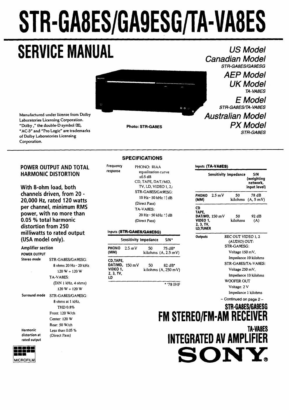 sony str ga 8 es service manual