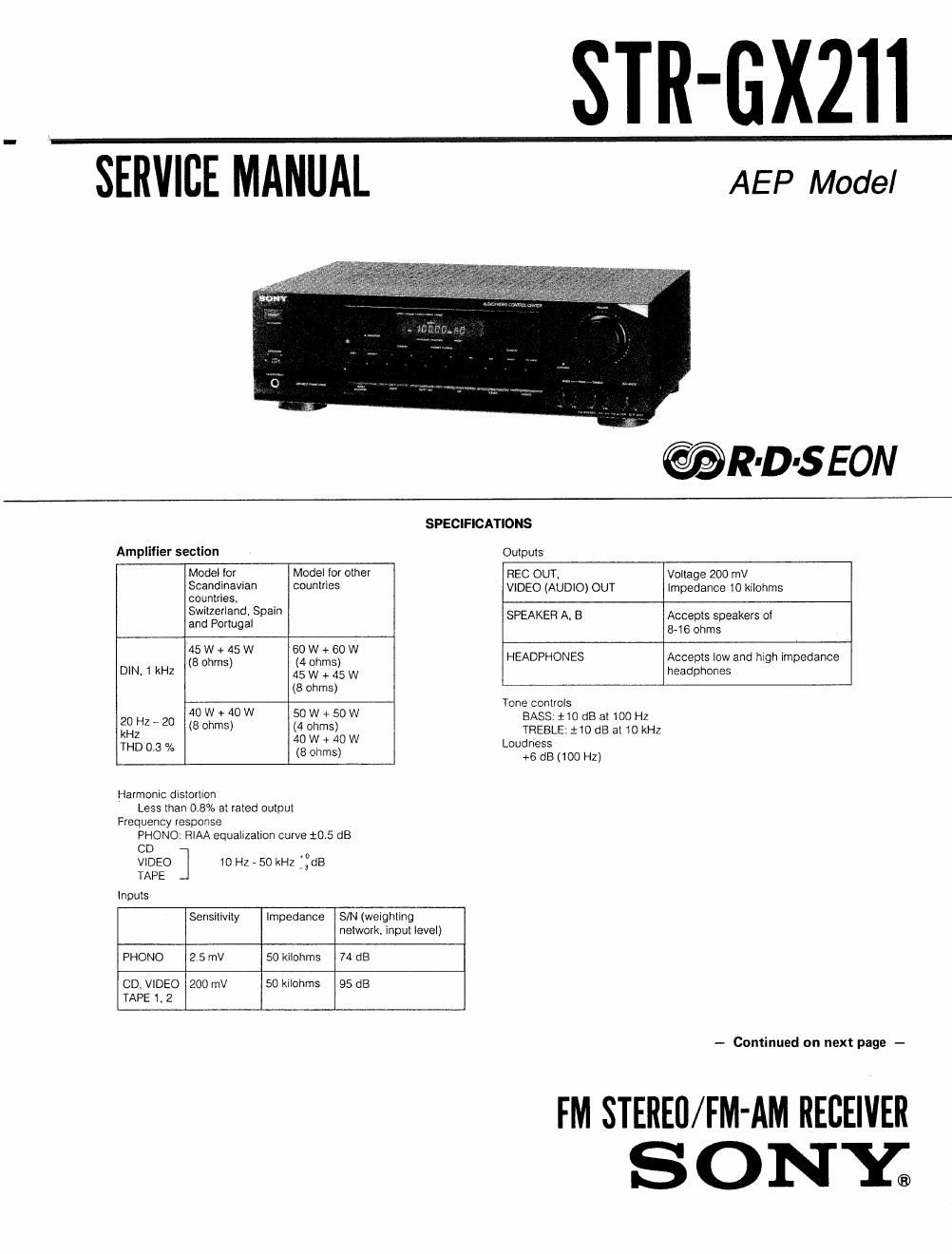 sony str gx 211 service manual