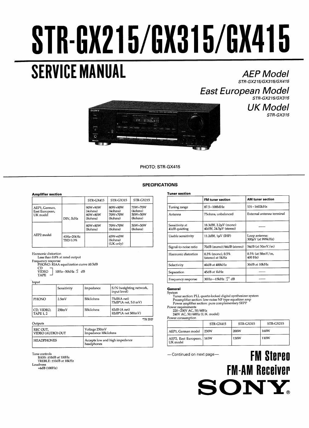 sony str gx 215 service manual