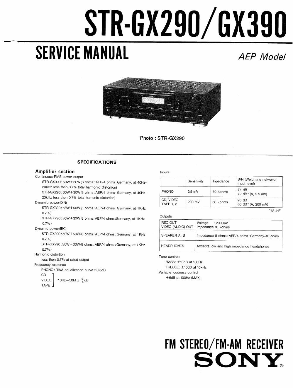 sony str gx 290 service manual