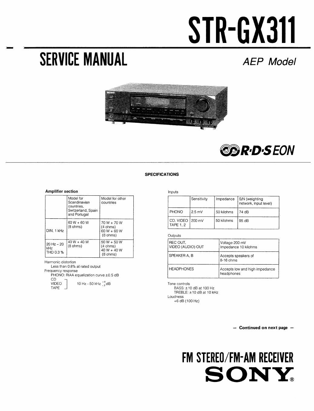 sony str gx 311 service manual