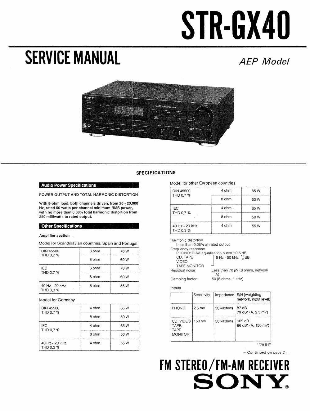 sony str gx 40 service manual