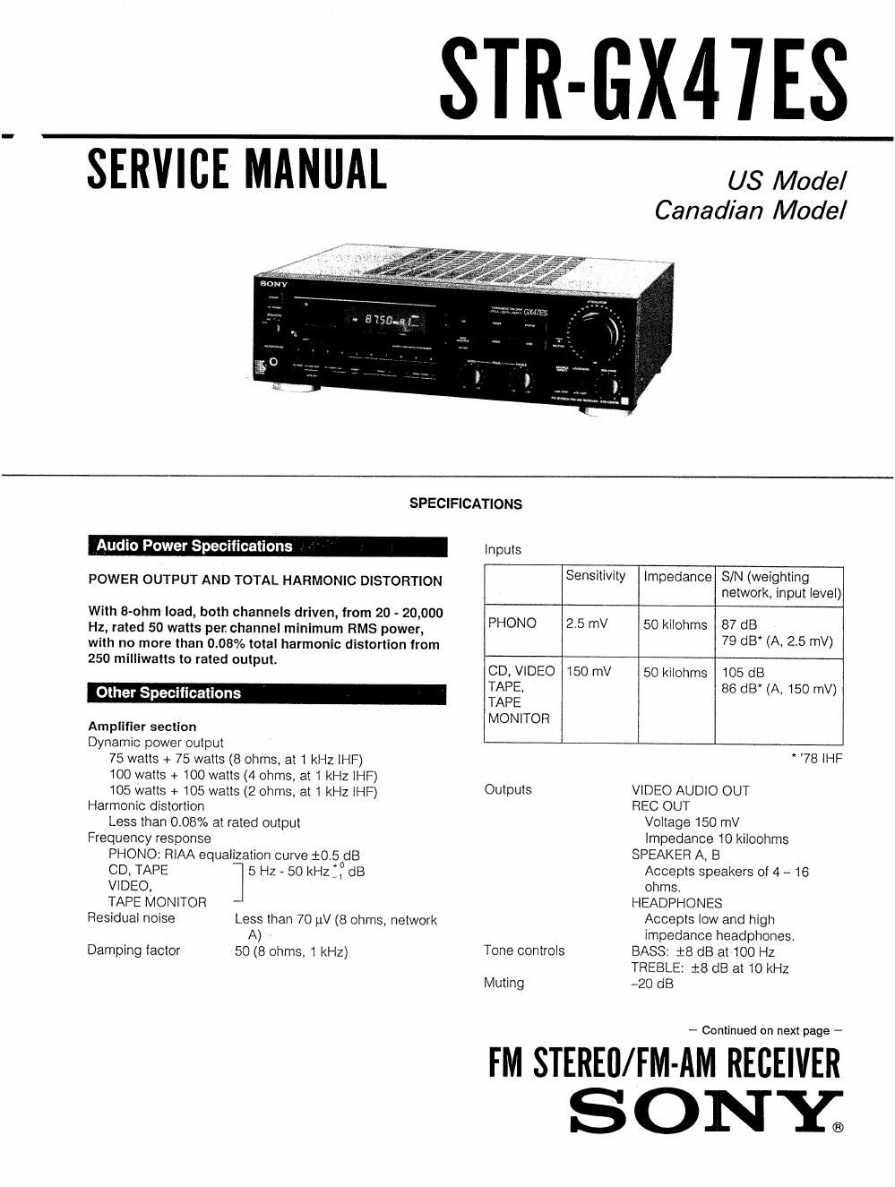 sony str gx 47 es service manual
