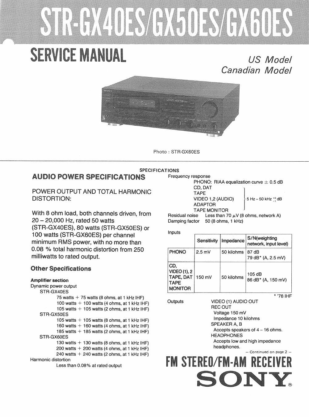 sony str gx 50 es service manual