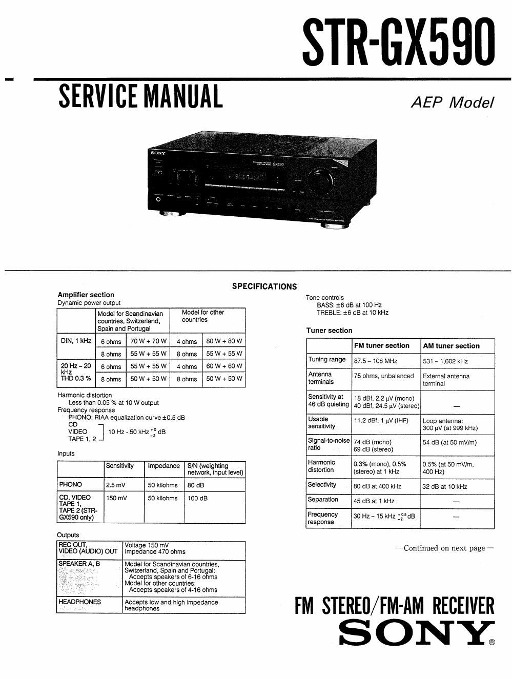 sony str gx 590 service manual