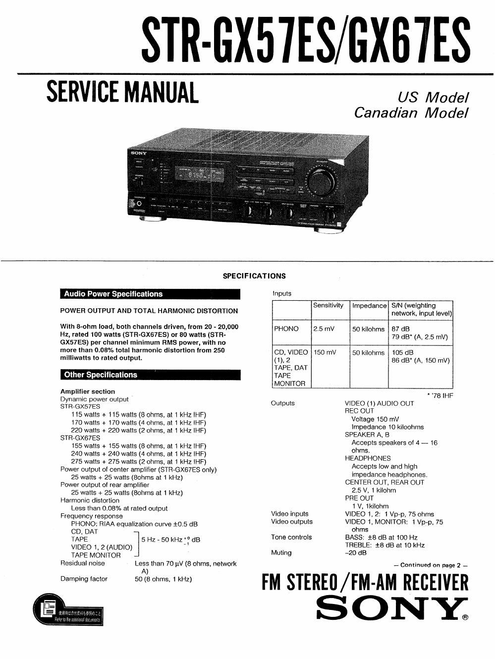 sony str gx 67 es service manual