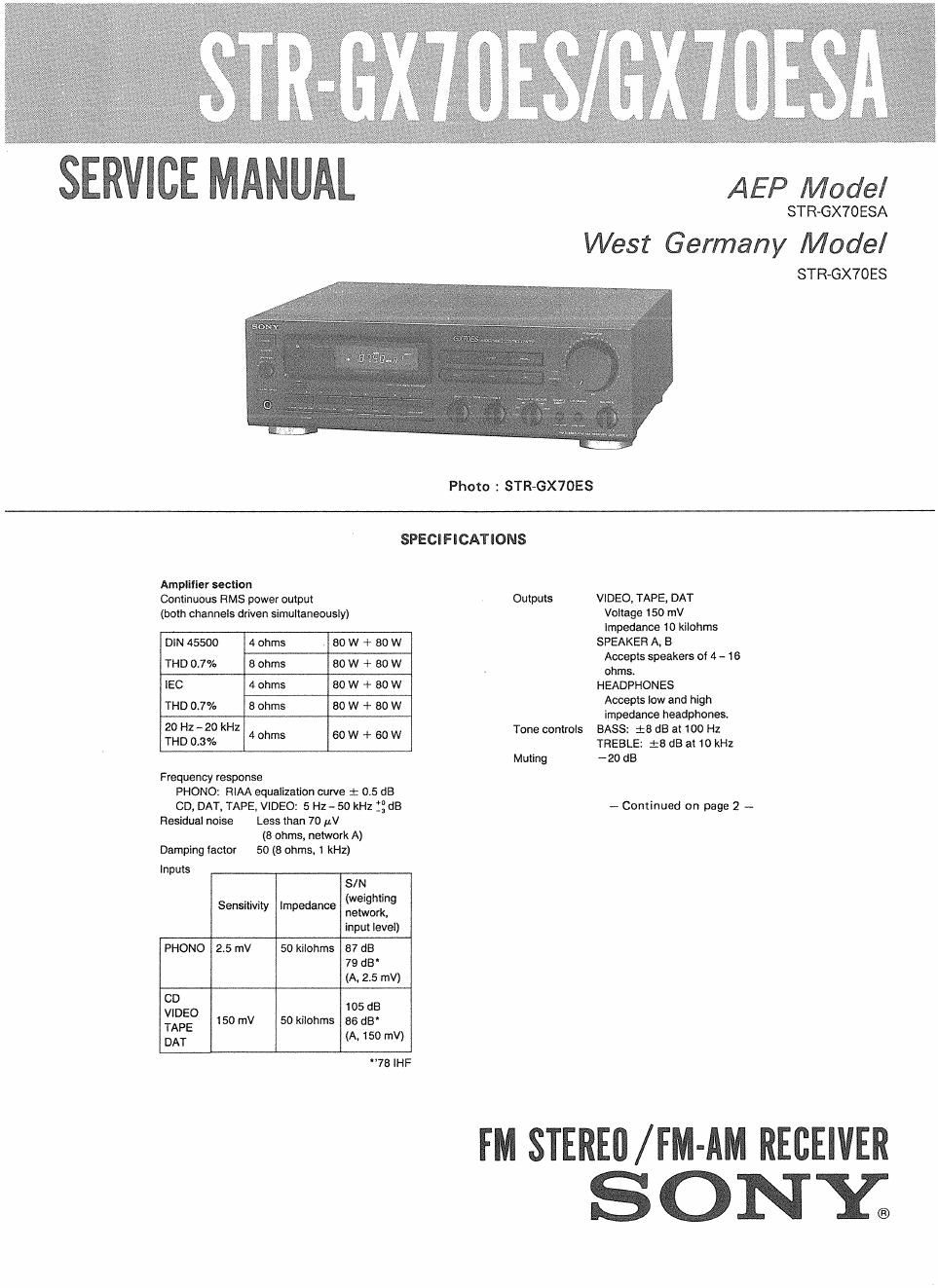 sony str gx 70 es service manual