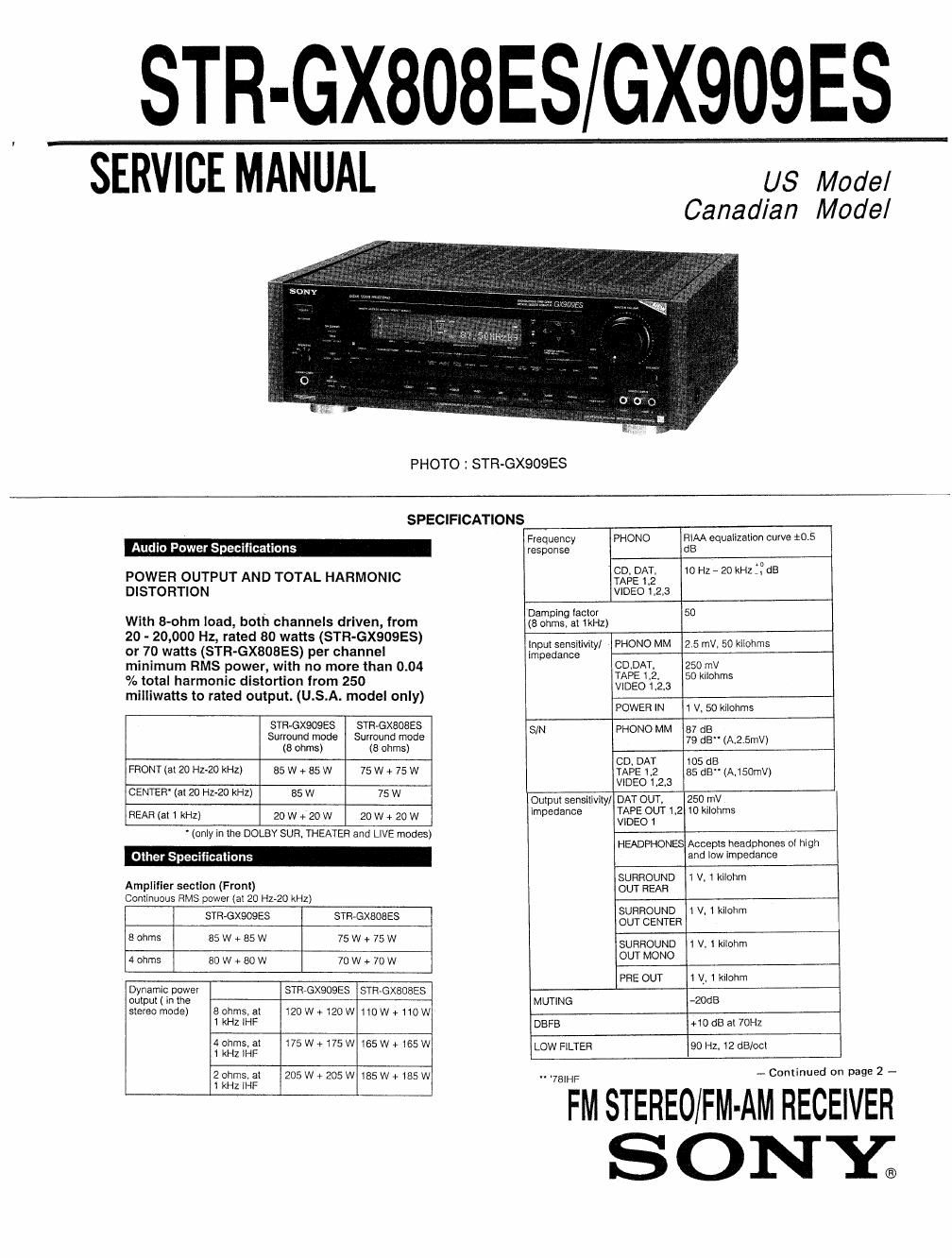 sony str gx 808 es service manual