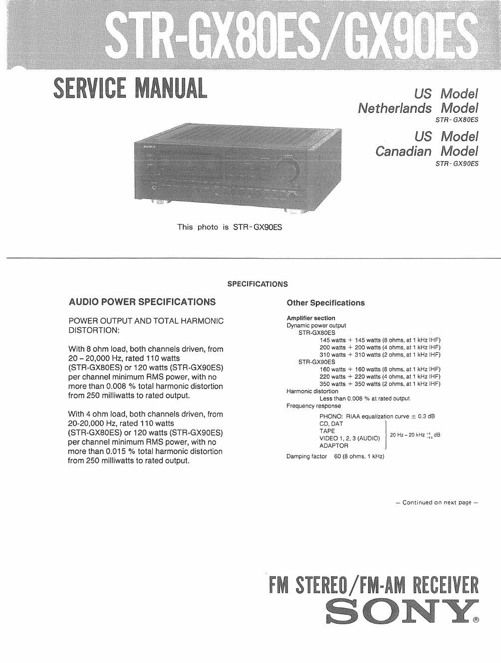 sony str gx 90 es service manual