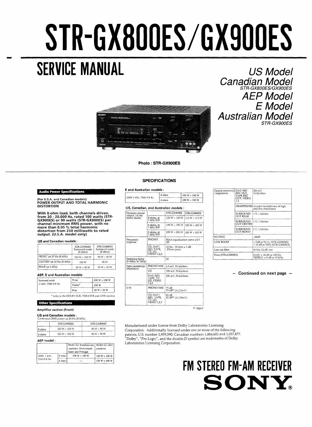sony str gx 900 es service manual