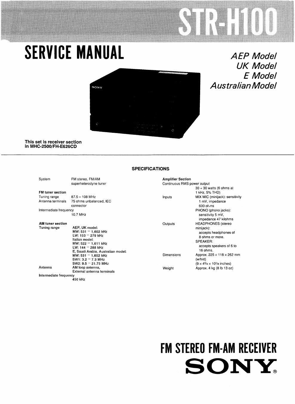 sony str h 100 service manual